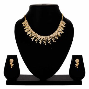 Gold Plated Adjustable Choker Necklace Set with American Diamonds for Wedding, Anniversary, or Gift - Ethnic and Western Style Jewelry
