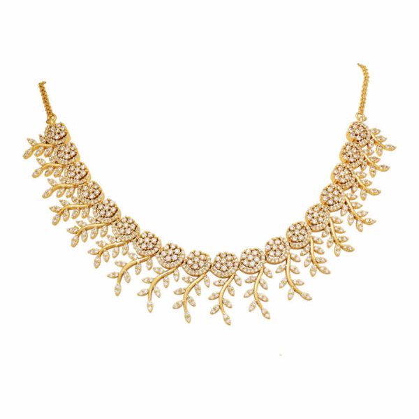 Round Neck Zircon/AD Necklaces Set Gold Plated Featuring Pearls and Diamonds for Wedding or Gift Includes Chains and Chokers