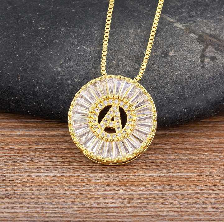 Elegant Gold Plated Copper Cubic Zircon Initial Letter Pendant Necklace for Women - Perfect Party Wedding Gift