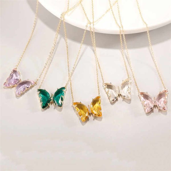 SP Korea Fashion Jewelry Glass Crystal Butterfly Necklaces Gold Chain Butterfly Pendants Sweet Jewelry for Girl