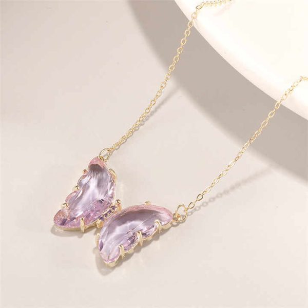 SP Korea Fashion Jewelry Glass Crystal Butterfly Necklaces Gold Chain Butterfly Pendants Sweet Jewelry for Girl