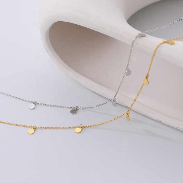 Trendy Classic Bijoux Femme Tiny Disc 925 Silver Minimalist Jewellery 18K Gold Chokers Necklace