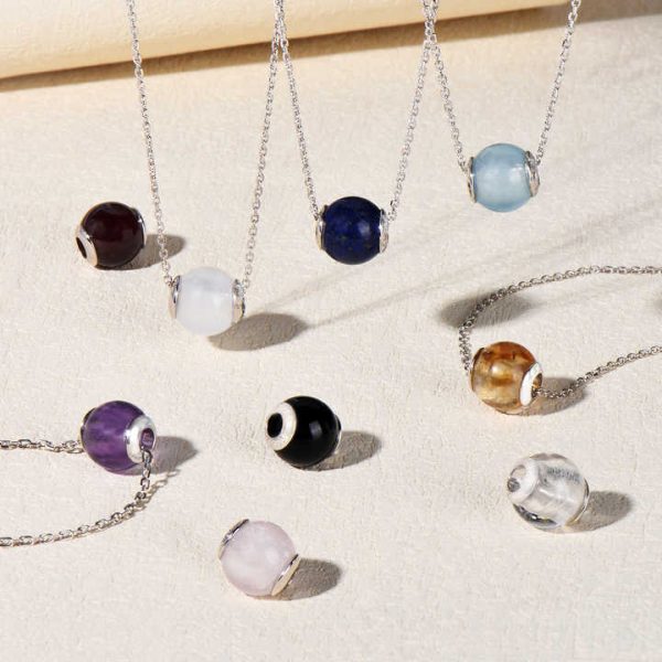 Healing Birthstone Natural Crystal Months Stone Bead DIY Silver Charm Pendant Fashion Jewelry Energy Gemstone Necklace for Women