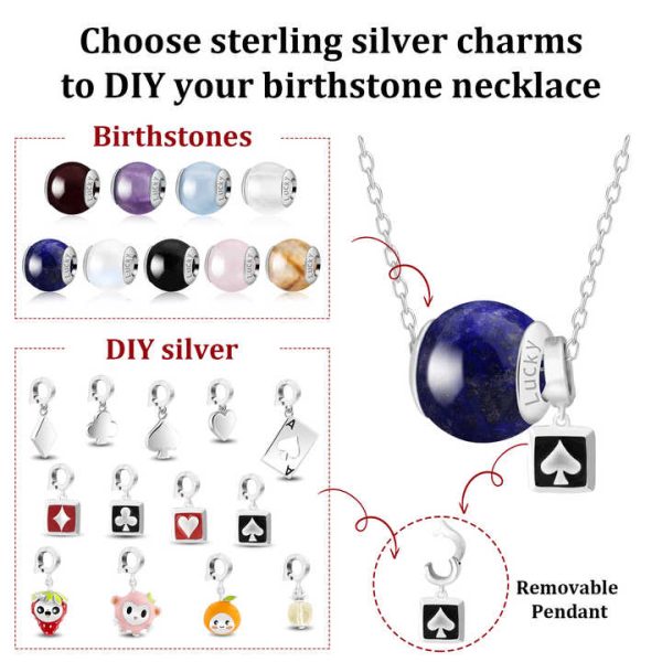 Healing Birthstone Natural Crystal Months Stone Bead DIY Silver Charm Pendant Fashion Jewelry Energy Gemstone Necklace for Women