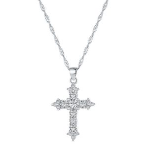 Dylam Joyas De Plata Minimalist Crystal Pendant Women Necklace Zirconia Jewelry Couple Dainty 925 Sterling Silver Cross Necklace