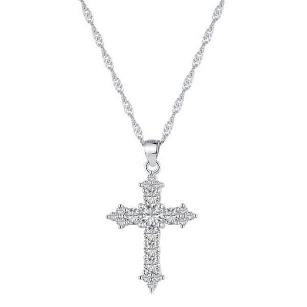 Dylam Joyas De Plata Minimalist Crystal Pendant Women Necklace Zirconia Jewelry Couple Dainty 925 Sterling Silver Cross Necklace