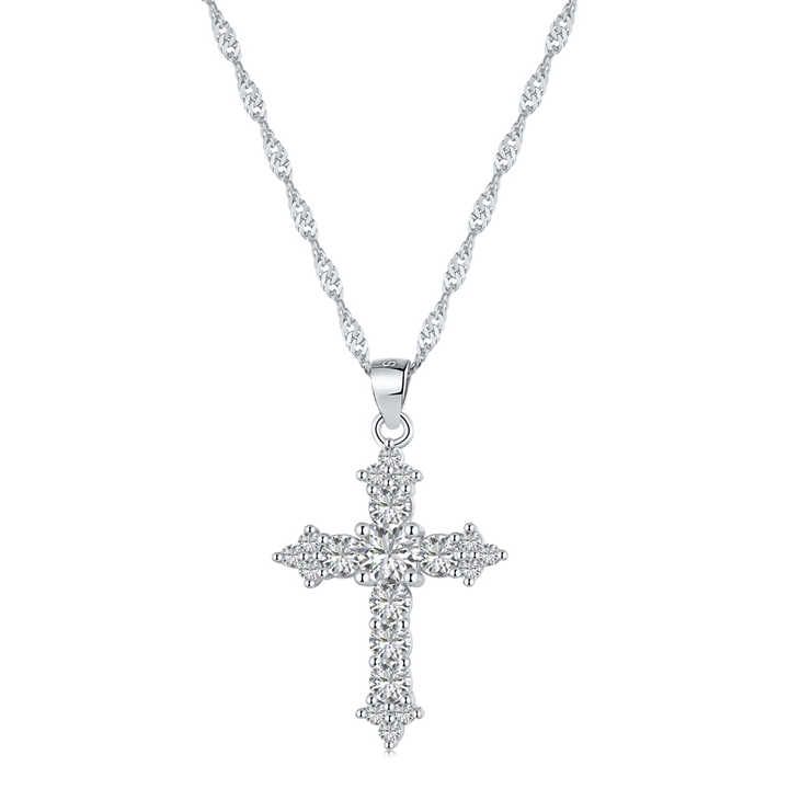 Dylam Joyas De Plata Minimalist Crystal Pendant Women Necklace Zirconia Jewelry Couple Dainty 925 Sterling Silver Cross Necklace
