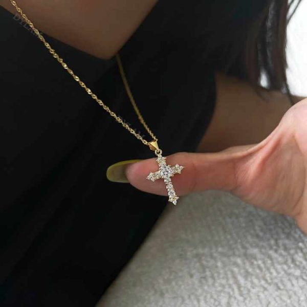 Dylam Joyas De Plata Minimalist Crystal Pendant Women Necklace Zirconia Jewelry Couple Dainty 925 Sterling Silver Cross Necklace