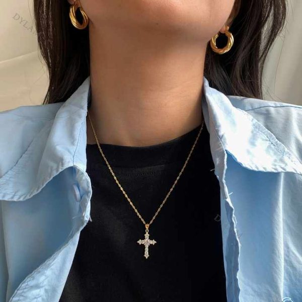 Dylam Joyas De Plata Minimalist Crystal Pendant Women Necklace Zirconia Jewelry Couple Dainty 925 Sterling Silver Cross Necklace