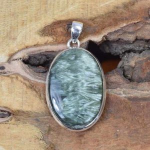 Green Seraphinite Gemstone 925 Sterling Silver Pendant for Women, Cute Healing Crystal Jewelry