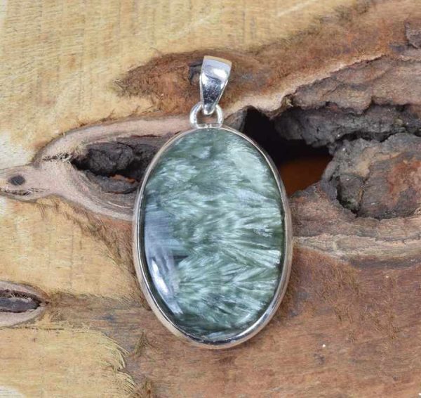 Unique Design Green Seraphinite Gemstone Pendant 925 Sterling Silver Pendant Fine Jewelry For Women Healing Crystal Pendant