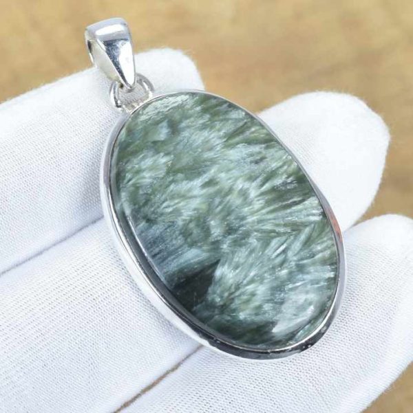 Unique Design Green Seraphinite Gemstone Pendant 925 Sterling Silver Pendant Fine Jewelry For Women Healing Crystal Pendant