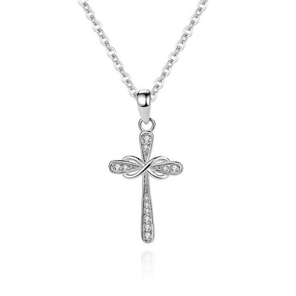 Christian Catholicism 14k Gold Silver 925 Pendant Cross Shape Necklace Adjustable Length Charm Crystal Jewelry for Men Women