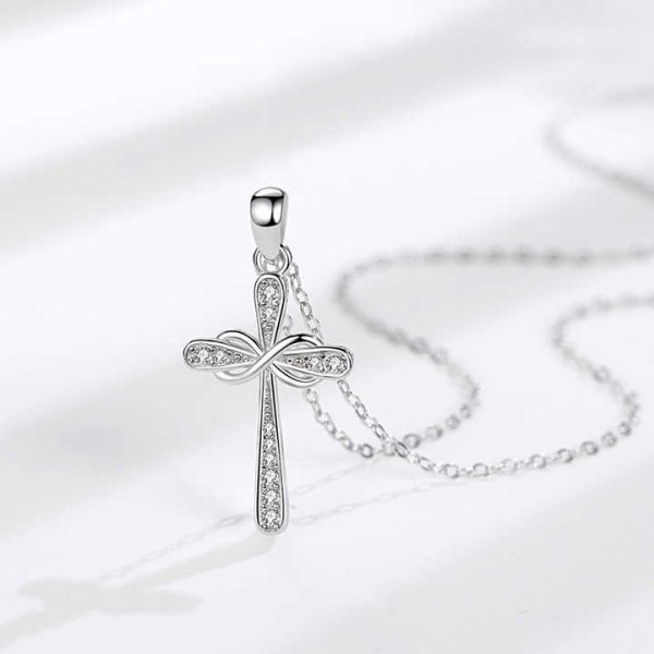 Christian Catholicism 14k Gold Silver 925 Pendant Cross Shape Necklace Adjustable Length Charm Crystal Jewelry for Men Women