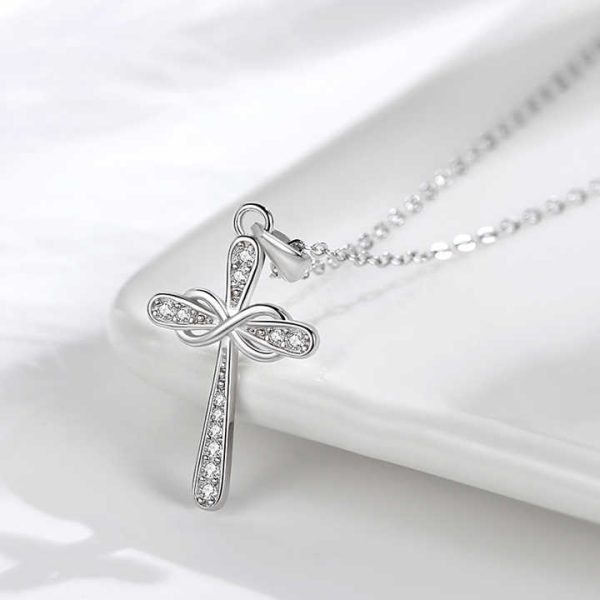 Christian Catholicism 14k Gold Silver 925 Pendant Cross Shape Necklace Adjustable Length Charm Crystal Jewelry for Men Women