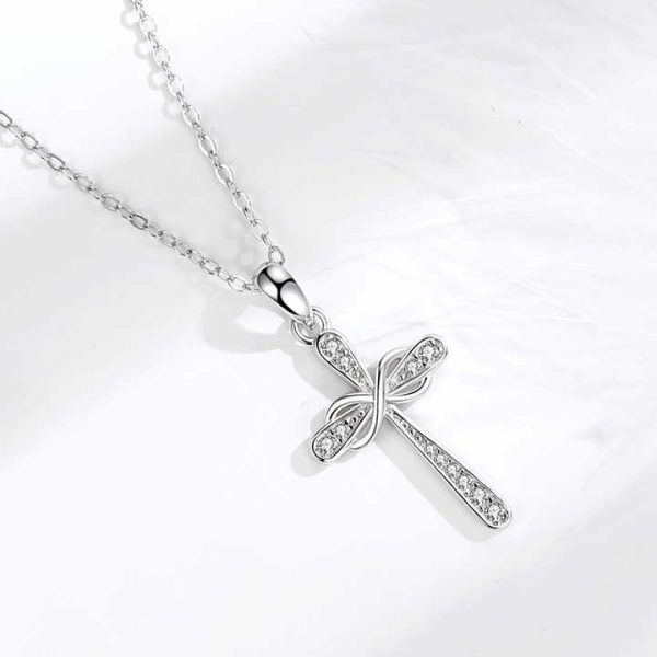 Christian Catholicism 14k Gold Silver 925 Pendant Cross Shape Necklace Adjustable Length Charm Crystal Jewelry for Men Women