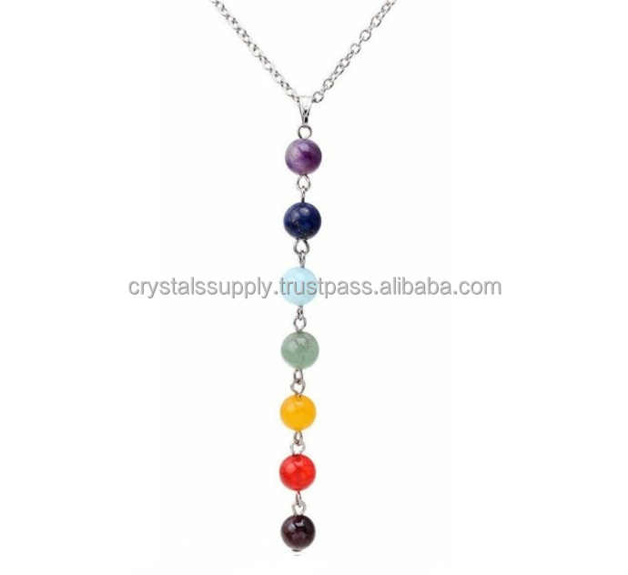 Wholesale Silver Chakra Jewelry 7-Chakra Stone Beaded Pendants Crystal Gemstone Charms
