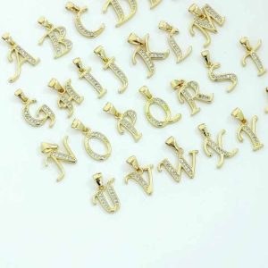 Personalized Gold Plated Brass Alphabet Pendant with Zircon Stone, Custom Initial Letter Charm for Gifts