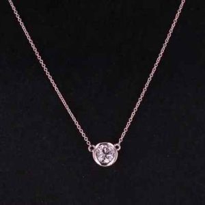 14k Rose Gold Bezel Setting Round Lab Diamond Pendant Necklace for Women and Men