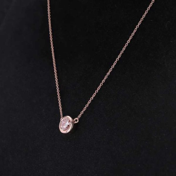 Starsgem 14k Gold Bezel Setting Round Shape Lab Diamond Stone Pendant Necklace