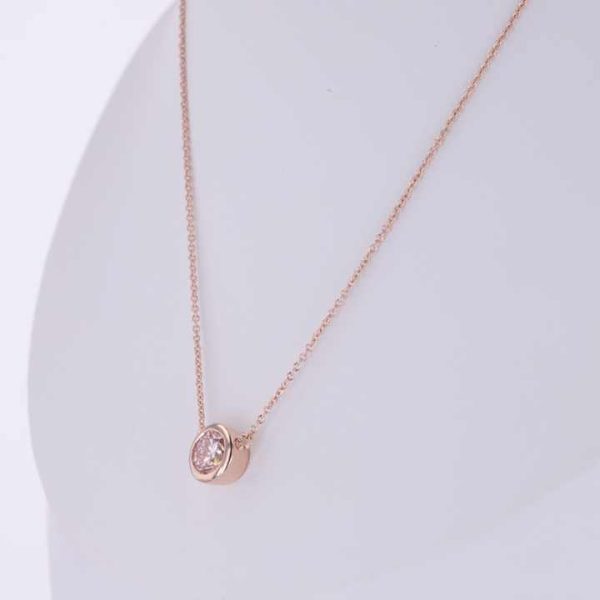 Starsgem 14k Gold Bezel Setting Round Shape Lab Diamond Stone Pendant Necklace