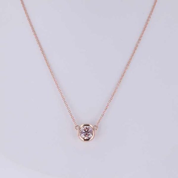 Starsgem 14k Gold Bezel Setting Round Shape Lab Diamond Stone Pendant Necklace