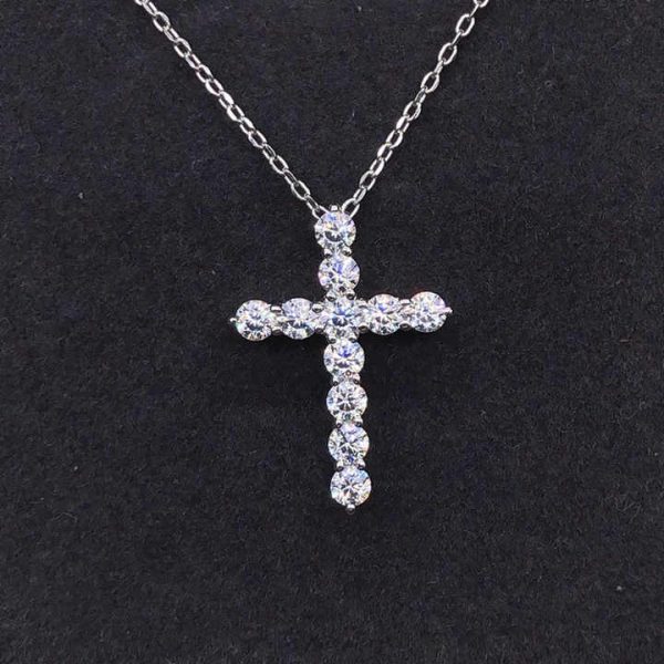 925 Sterling Silver Necklace Cross 3mm*11 Full Moissanite Pendant Necklace Religion Christian Priest Faith Prayer Necklace