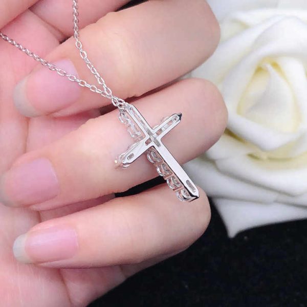 925 Sterling Silver Necklace Cross 3mm*11 Full Moissanite Pendant Necklace Religion Christian Priest Faith Prayer Necklace