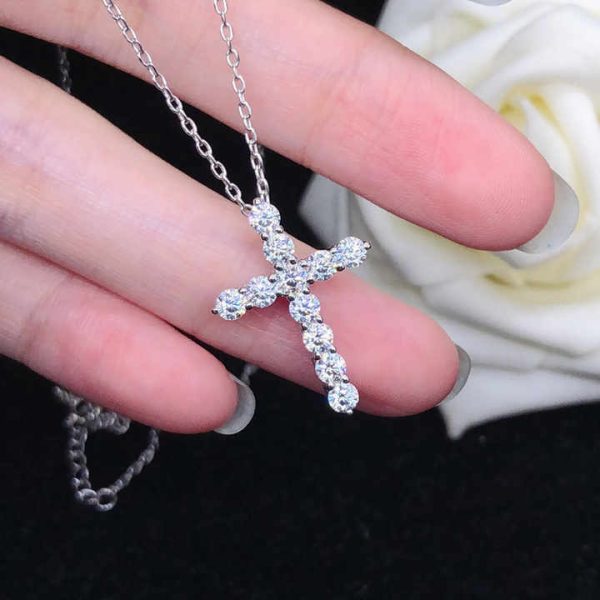 925 Sterling Silver Necklace Cross 3mm*11 Full Moissanite Pendant Necklace Religion Christian Priest Faith Prayer Necklace