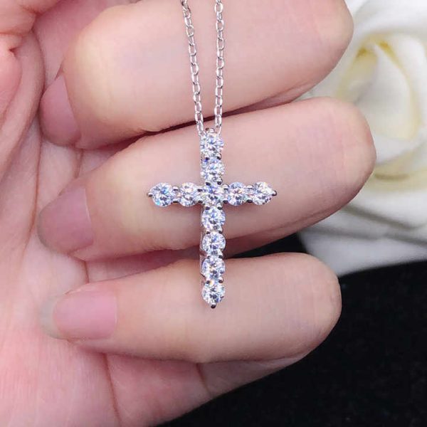 925 Sterling Silver Necklace Cross 3mm*11 Full Moissanite Pendant Necklace Religion Christian Priest Faith Prayer Necklace
