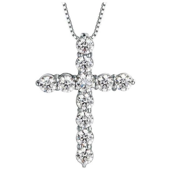 925 Sterling Silver Necklace Cross 3mm*11 Full Moissanite Pendant Necklace Religion Christian Priest Faith Prayer Necklace