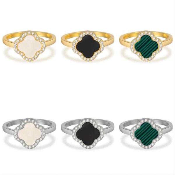 Custom Color Stone 925 Sterling Silver 18K Gold Plated Four-Leaf Clover S925 Silver 4-leaf Charm Rings Jewelry Lucky for Women