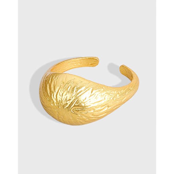 Manufacturer Direct 925 Pure Silver Ring for Women Versatile Gold Foil with Irregular Ring Concave Convex Wide Design Jewelry