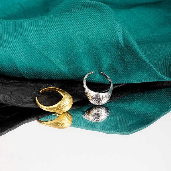 Manufacturer Direct 925 Pure Silver Ring for Women Versatile Gold Foil with Irregular Ring Concave Convex Wide Design Jewelry
