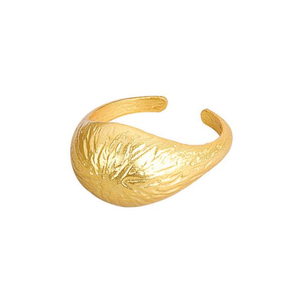 Manufacturer Direct 925 Pure Silver Ring for Women Versatile Gold Foil with Irregular Ring Concave Convex Wide Design Jewelry
