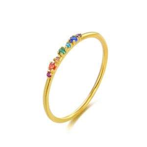 Classic 925 Sterling Silver Unisex Wedding Ring, Gold Plated Anniversary Jewelry with White Zircon for Daily Wear