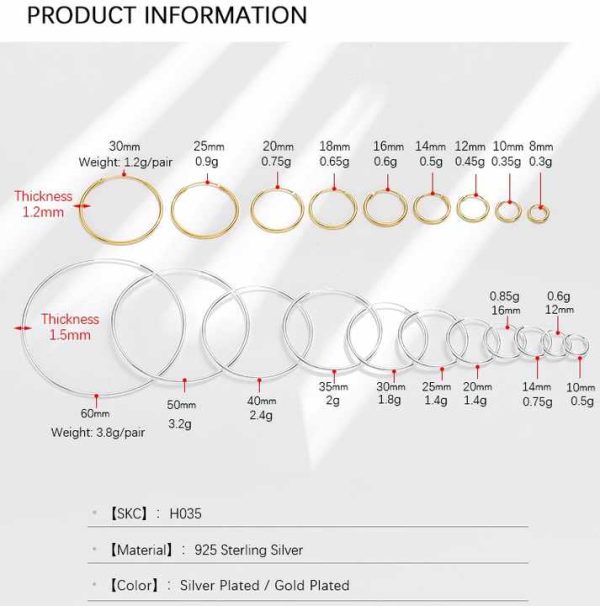 Wholesale Simple 925 Sterling Silver Earrings Huggies Small Big Geometric Gold Plated Bulk Hoops for Women Custom Fine Jewelry