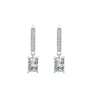 925 Sterling Silver Zircon Simulated Diamond Hoop Earrings Geometric Unisex Trendy Gift
