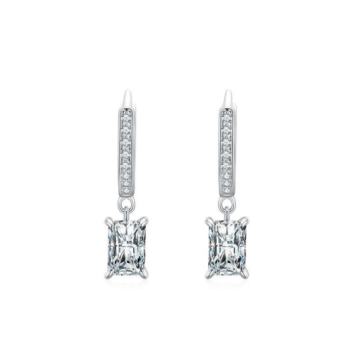 High Quality Fine Jewelry 925 Sterling Silver Simulated Diamond Rectangle Zircon Pendant Hoop Earrings