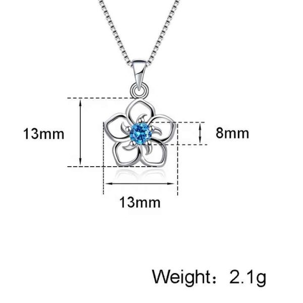 925 Sterling Silver Rhodium-Plated Jewelry Set Blue Topaz Flower Stud Earrings and Necklace for Party or Gift