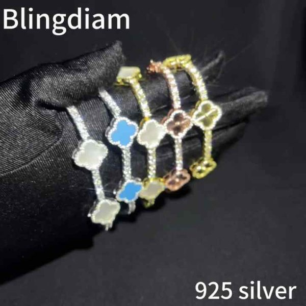 925 Sterling Silver Moissanite Four Leaf Clover Iced Out Tennis Bracelet