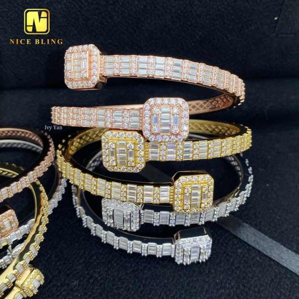 Hot Sale 6 Designs Fine Hip Hop Jewelry Baguette Custom Iced Out 925 Silver VVS Moissanite Butterfly Heart Clover Shape Bangle