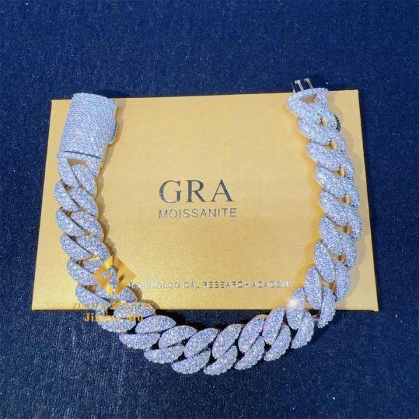 Fashion Style 12mm Two Row 925 Solid Silver Iced Out Hip Hop Fire Jewelry VVS Moissanite Best Quality Cuban Link Chain Bracelet