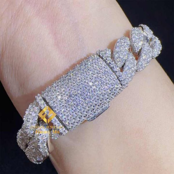 Fashion Style 12mm Two Row 925 Solid Silver Iced Out Hip Hop Fire Jewelry VVS Moissanite Best Quality Cuban Link Chain Bracelet