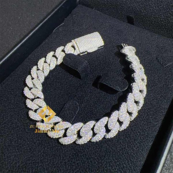 Fashion Style 12mm Two Row 925 Solid Silver Iced Out Hip Hop Fire Jewelry VVS Moissanite Best Quality Cuban Link Chain Bracelet