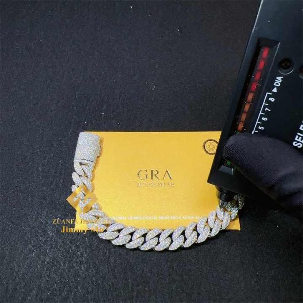 Fashion Style 12mm Two Row 925 Solid Silver Iced Out Hip Hop Fire Jewelry VVS Moissanite Best Quality Cuban Link Chain Bracelet