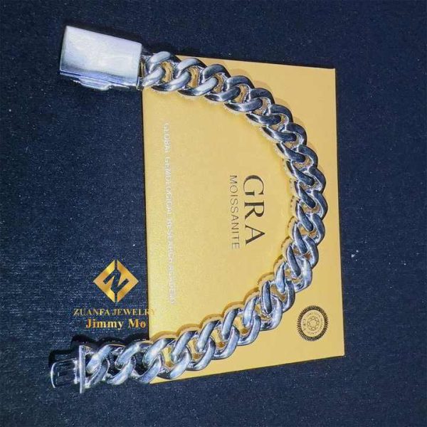 Fashion Style 12mm Two Row 925 Solid Silver Iced Out Hip Hop Fire Jewelry VVS Moissanite Best Quality Cuban Link Chain Bracelet