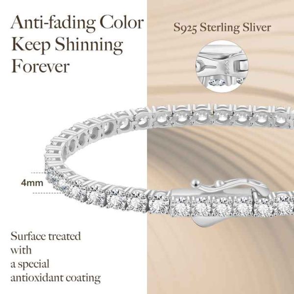 Silver Moissanite Tennis 18K White Gold Plated 925 Sterling GRA Certificate Round Cut VVS Diamond Classic Bracelet for Women Men