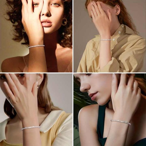 Silver Moissanite Tennis 18K White Gold Plated 925 Sterling GRA Certificate Round Cut VVS Diamond Classic Bracelet for Women Men