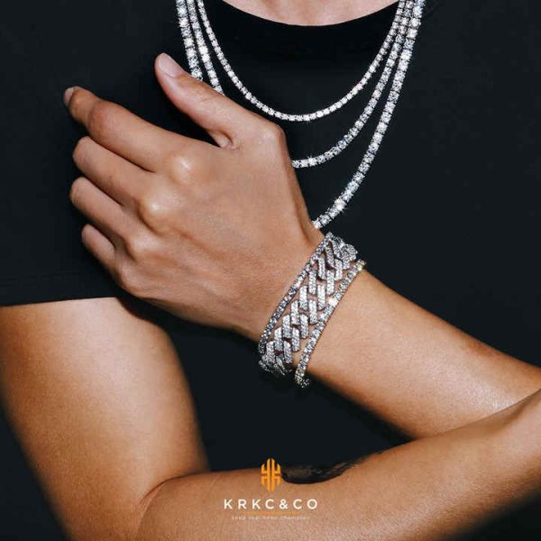 Silver Moissanite Tennis 18K White Gold Plated 925 Sterling GRA Certificate Round Cut VVS Diamond Classic Bracelet for Women Men